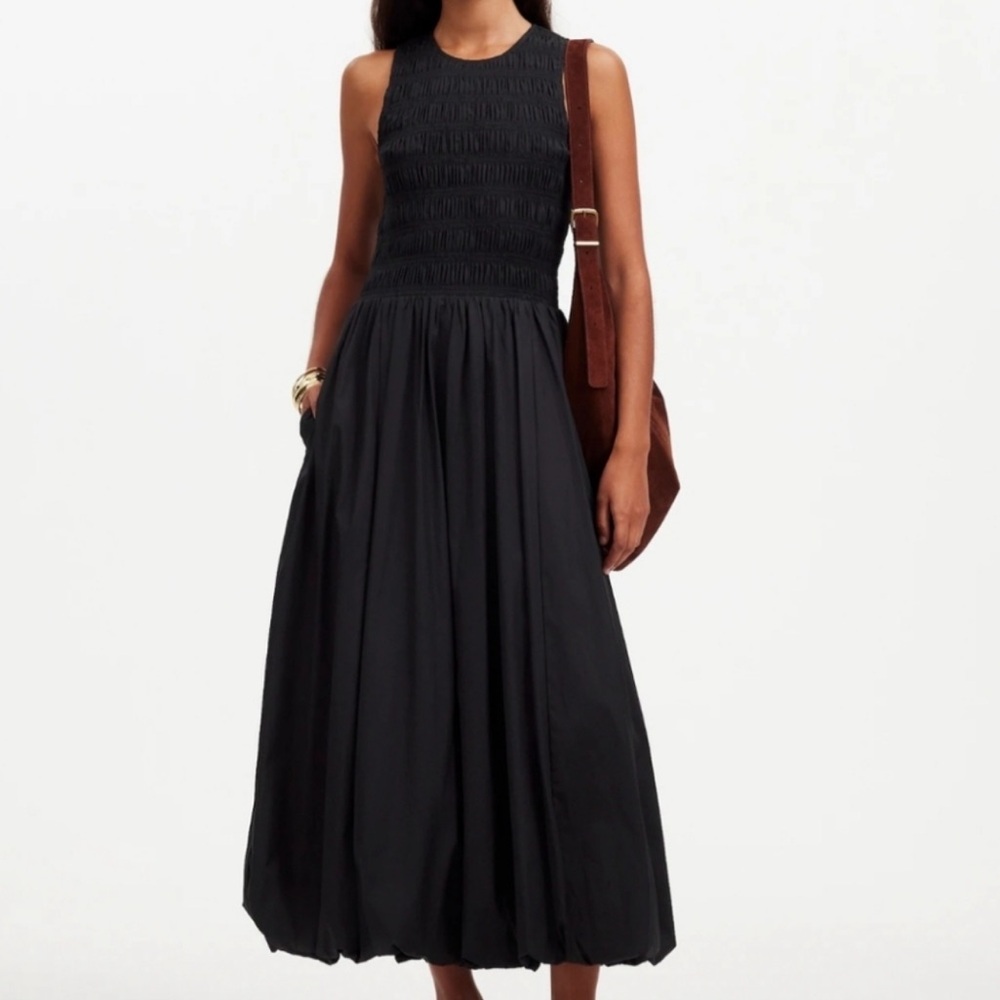 Madewell The Melody Bubble-Hem Smocked Midi Dress in Poplin